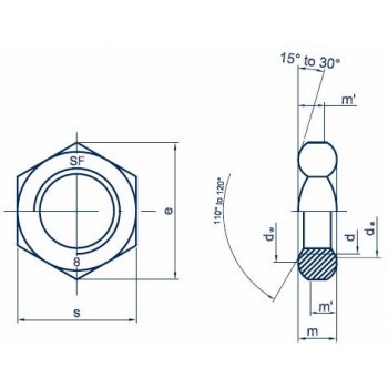 category DIN 439 Гайка шестостенна ниска  к 8.8 Zn blueprint thumb