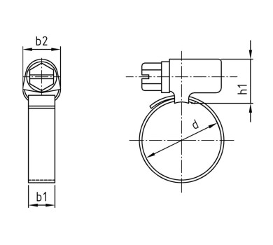 схема на  продукт DIN 3017 Скоба неръждаема  A2 W4 Ø 20-32 mm thumb